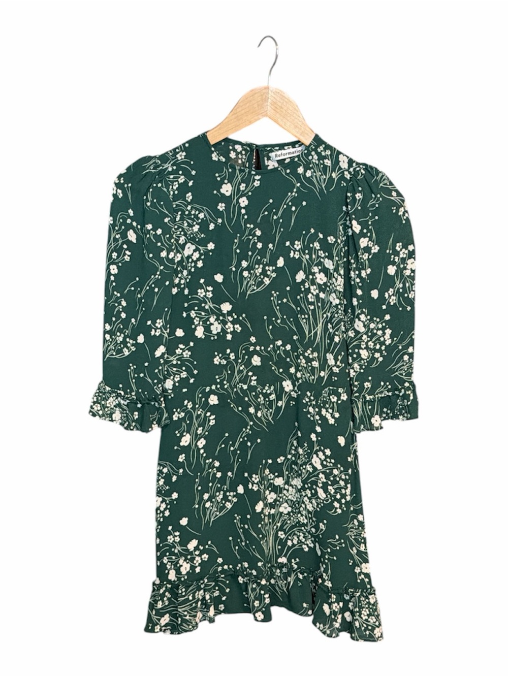 Reformation Elenor green floral mini dress size 0* ruffle boho western festival